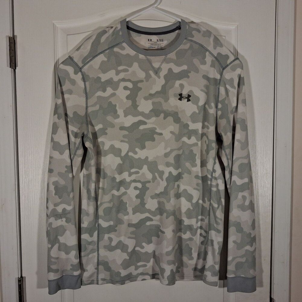 Under Armour thermal thsirt mens XL XLarge gray camo waffle knit long sleeve